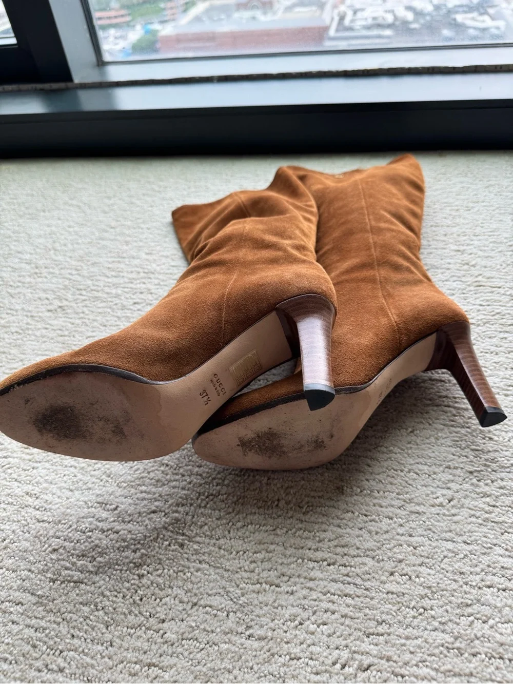 Gucci Brown Suede Knee High Boots GG Logo Women’s EU 37.5 US 7.5 Made in Italy - Picture 5 of 9